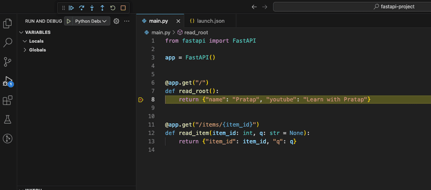 How to debug a python fastapi using vscode 